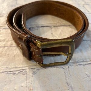WESTERN MADE IN ITALY BROWN LEATHER WITH BRASS STUDS & STITCHING BELT WOMEN’S M